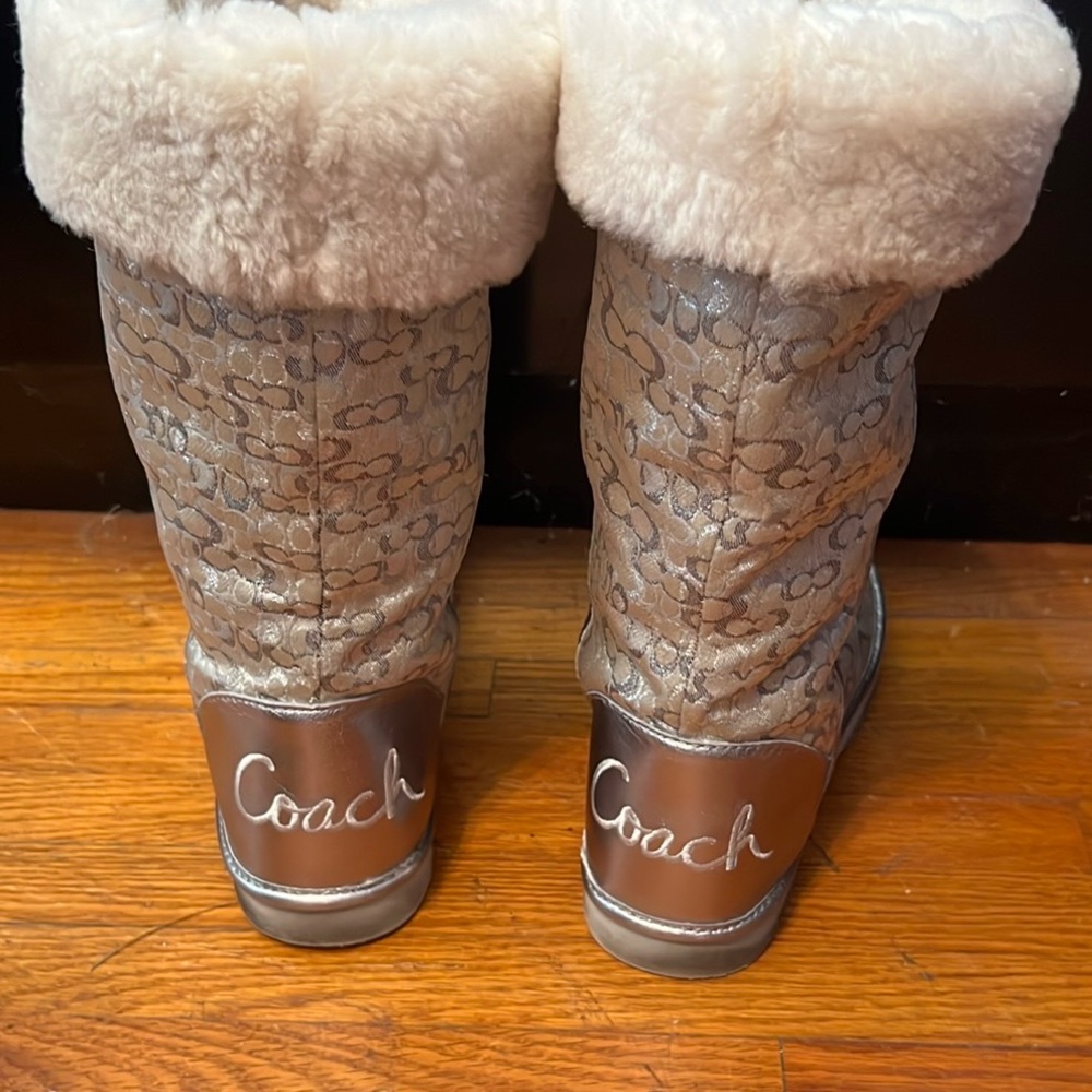 ⭐️ Coach Nicole winters flat fur lined cream & silver knee hi snow boots women 7